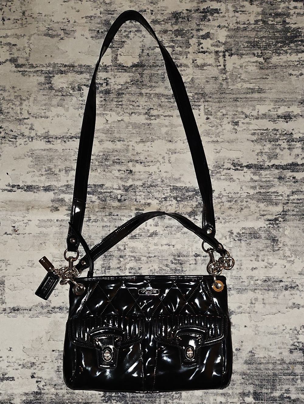 Coach Vintage Poppy Liquid Gloss Black Quilted Crossbody Bag